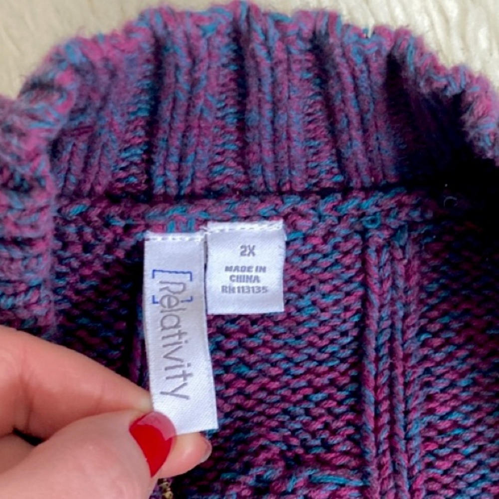 NEW Relativity 100% Cotton Cable Knit Chunky Mockneck Half Zip Sweater Size L - Picture 3 of 9